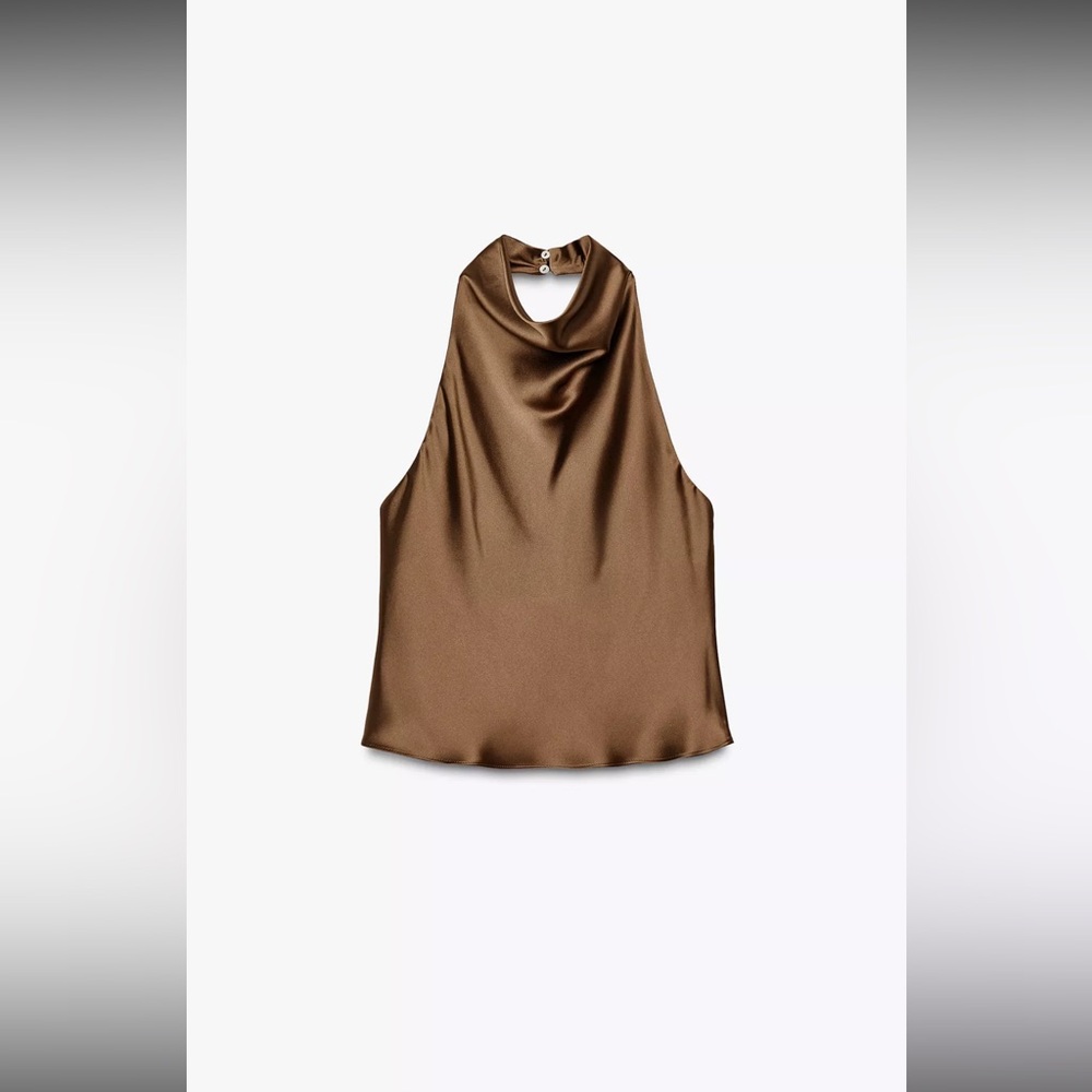 Zara brown halter top‎ satin - Picture 3 of 5